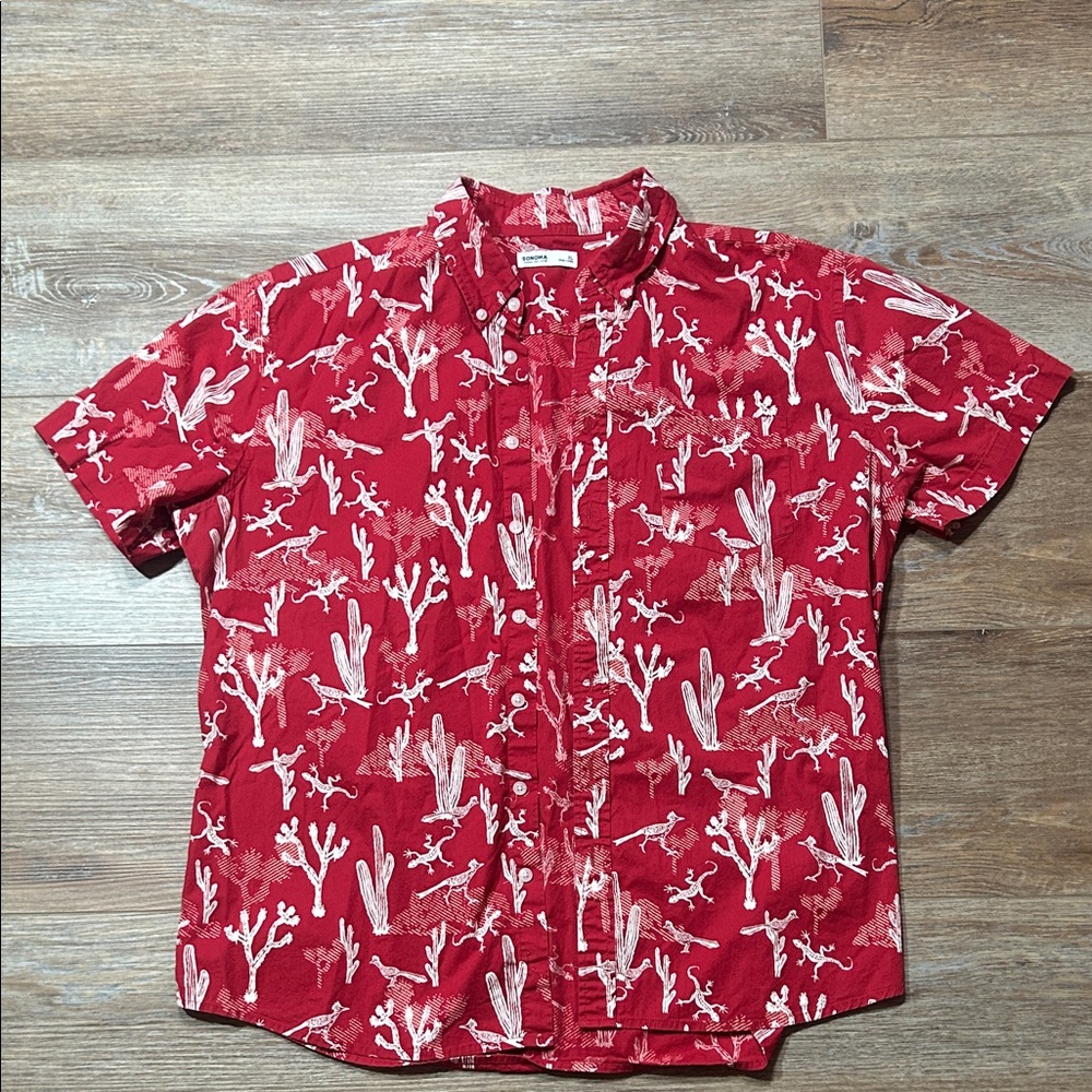 Sonoma Red Cactus Print Casual Shirt